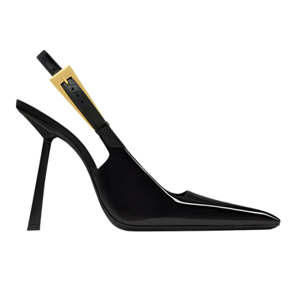 YSL-Inspired Elegante Schwarze Spitzen-Zehen High Heels